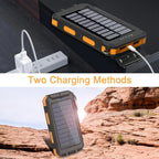 10,000mAh Solar Power Bank with LED Flashlight & Built-In Cables