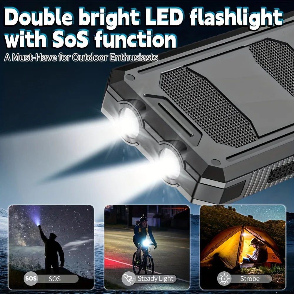 10,000mAh Solar Power Bank with LED Flashlight & Built-In Cables