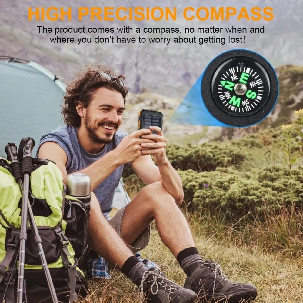 10,000mAh Solar Power Bank with LED Flashlight & Built-In Cables