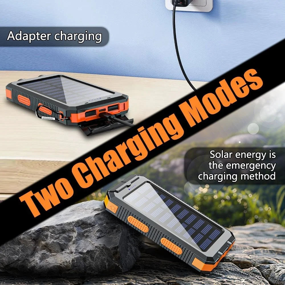 10,000mAh Solar Power Bank with LED Flashlight & Built-In Cables