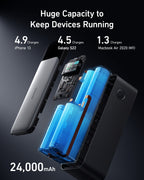 Exploded view of an Anker 737 power bank showing its battery cells and internal components.