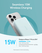 Anker MagGo 10K slim power bank shown in a design detail graphic.