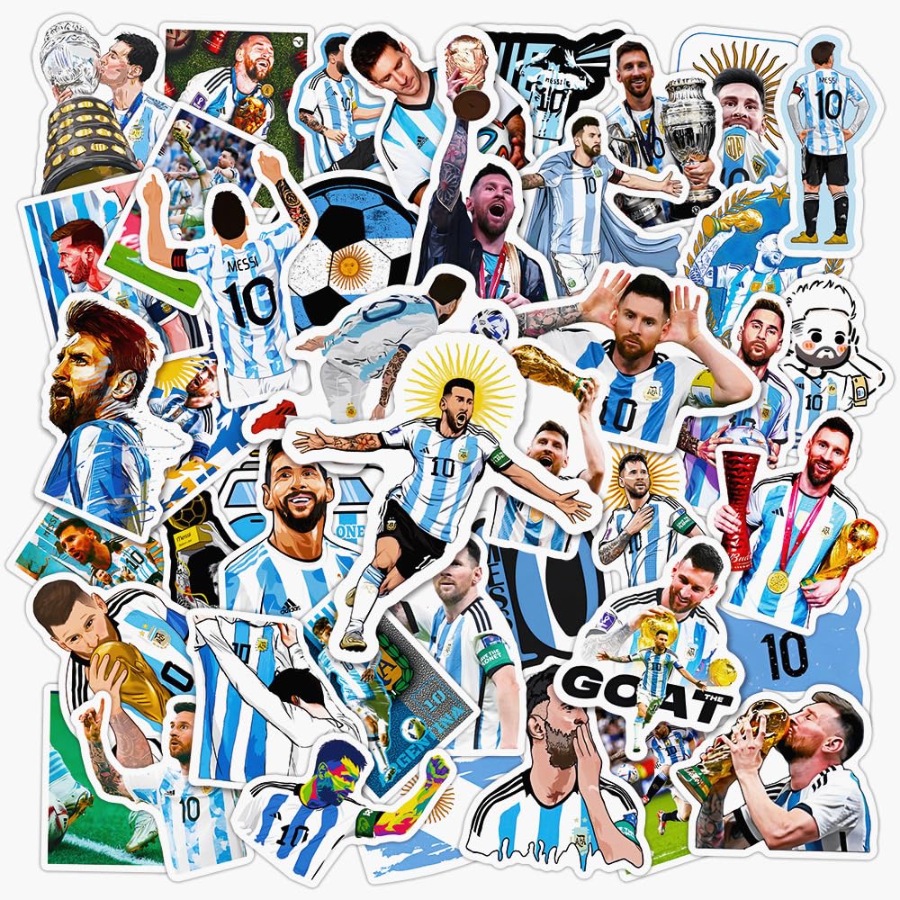 50PCS Pegatinas de Vinilo Impermeables de Messi, Jugador Estrella de Fútbol, para Portátiles y Botellas de Agua, Para Adultos, Niños, Adolescentes, Regalo de Pegatinas de la Copa Mundial de la FIFA para Aficionados al Fútbol